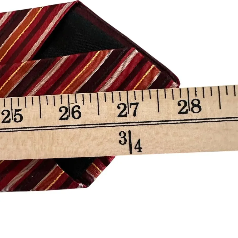 DKNY Men's‎ Striped Silk Tie Red Orange Burgundy Classic Length